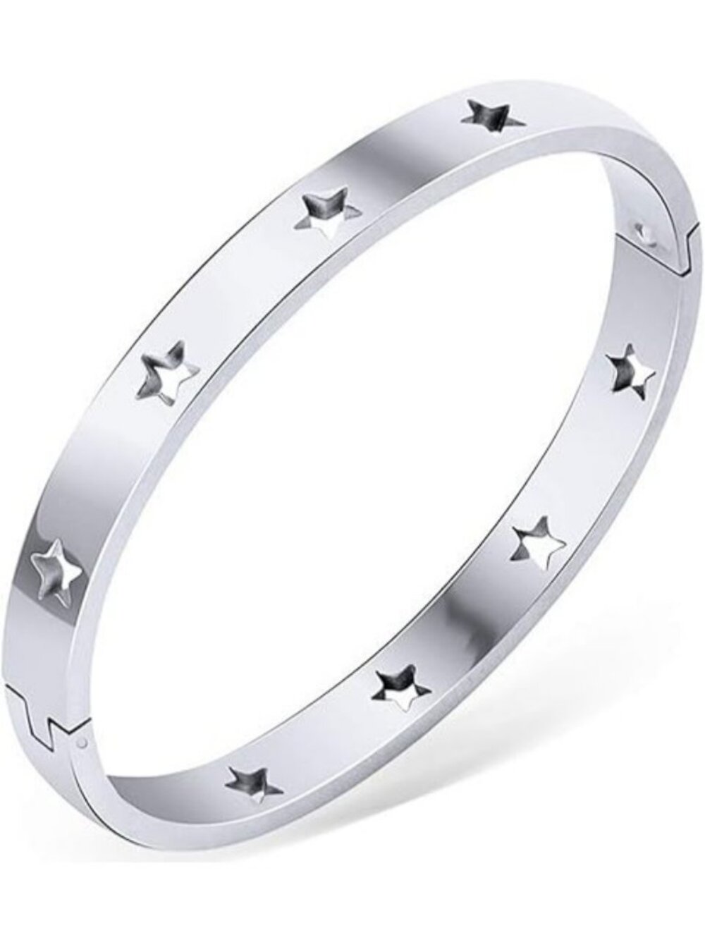 Silver Stainless Steel Stars Open Clasp Classical Plain Bangle Bracelet